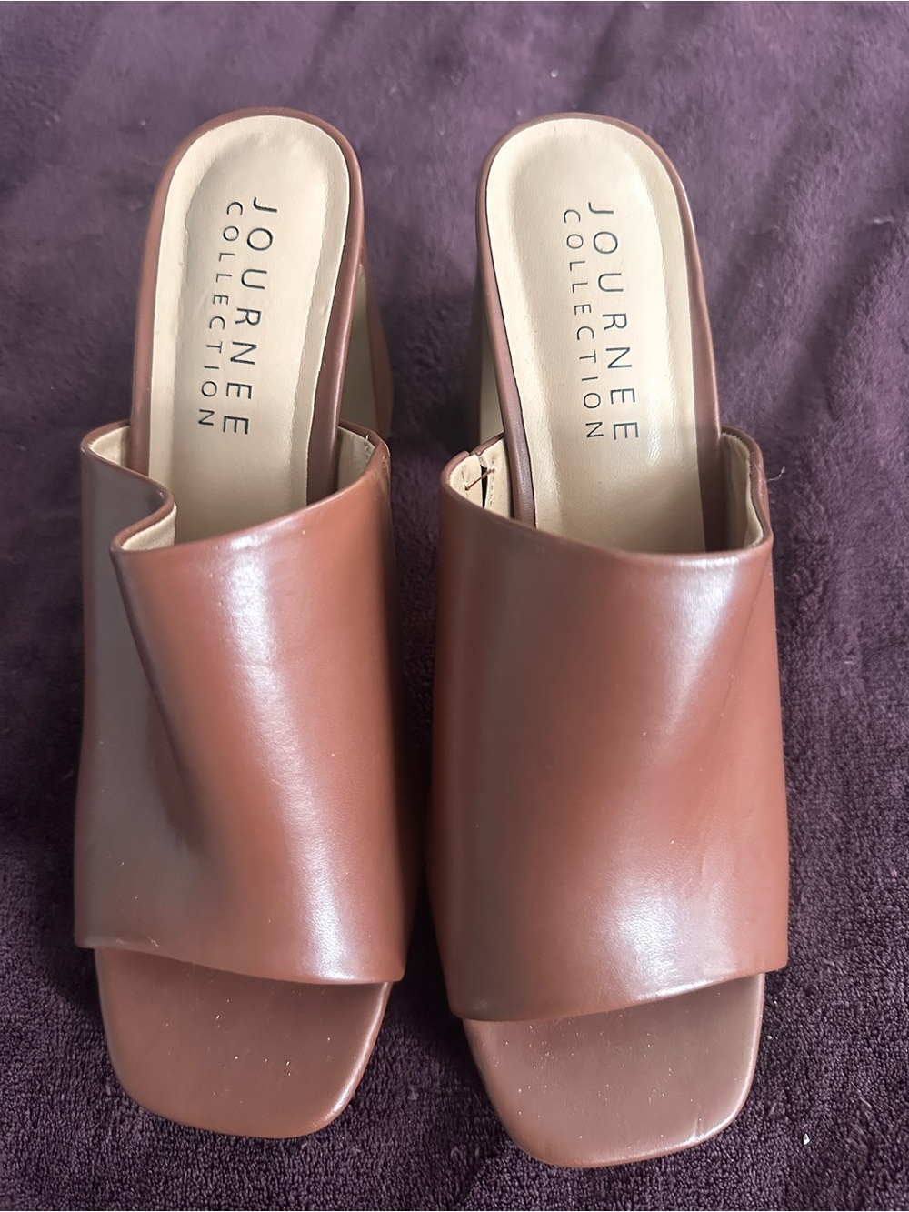 Journee Collection Brown Leather-Look Slide Mules